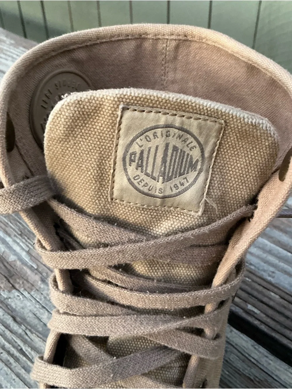 Palladium Men's Tan Canvas High-Top Boots with Brown Sole
